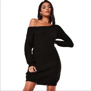 New! Missguided Tall Oversized Knit Sweater Off The Shoulder Black Dress